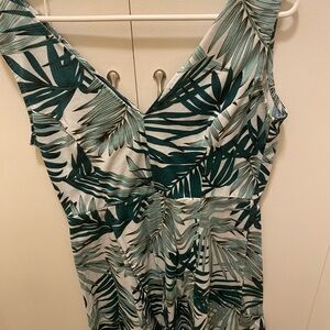 H&M Tropical Leaf V-Neck Dress in Teal & White